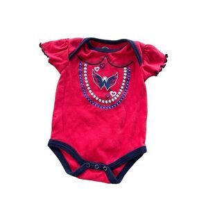 NHL capitals Baby Girl Red Shot Sleeve Ruffle Cotton Bodysuit Romper Size 3/6 Mo